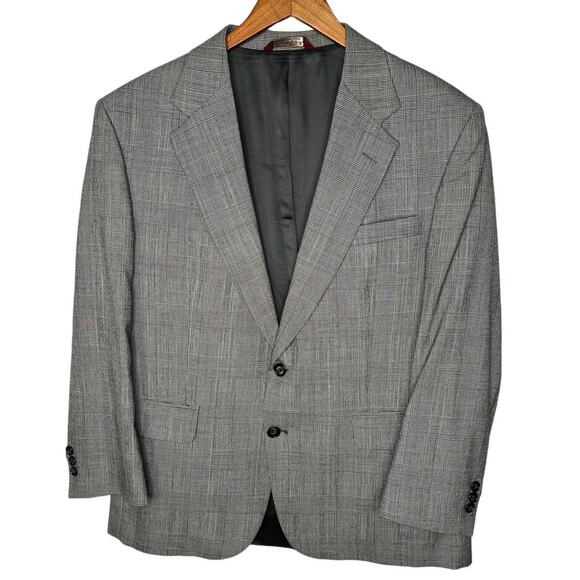 Botany 500 Mens 42R 2 Piece Suit Jacket Wool Blazer Dress Pant 32x30 Plaid Gray - Picture 3 of 14